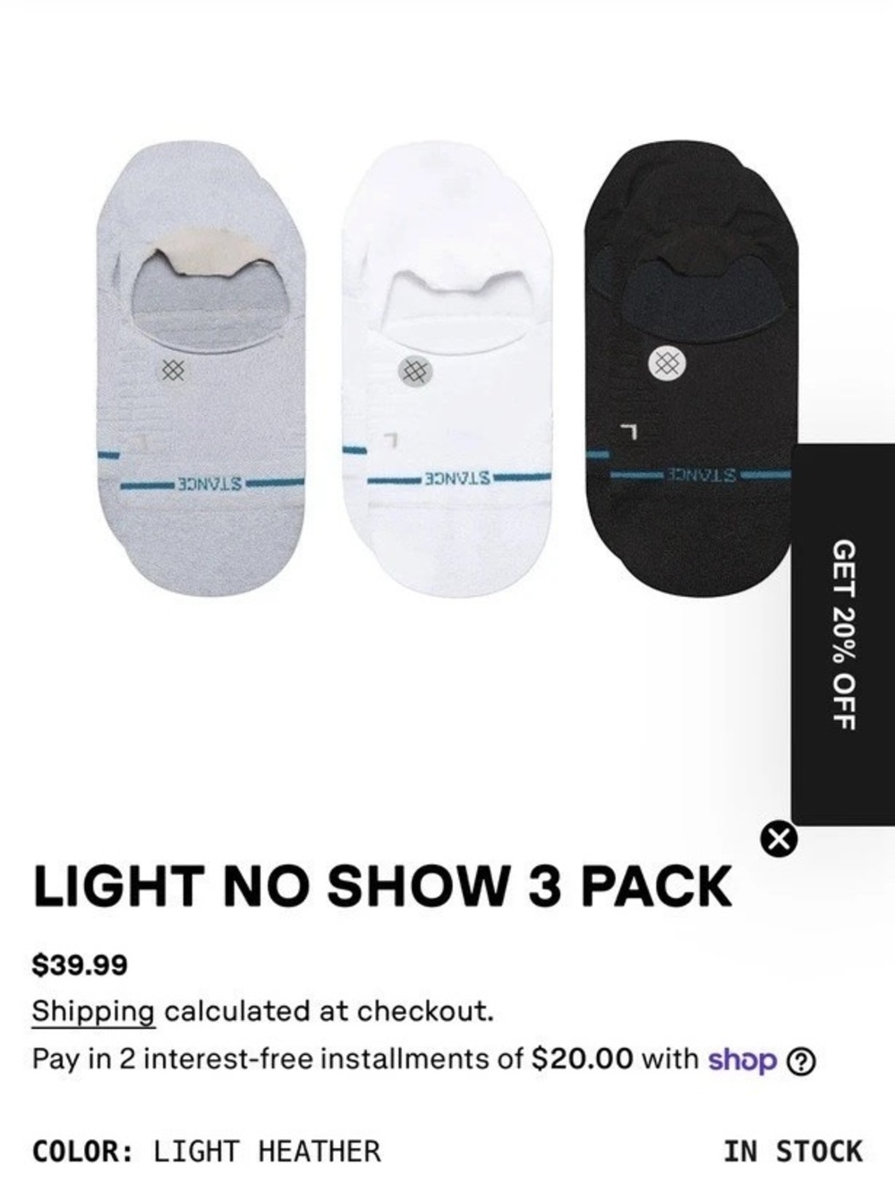 STANCE Light No Show 3 Pack No Show Socks Gray & Black Large